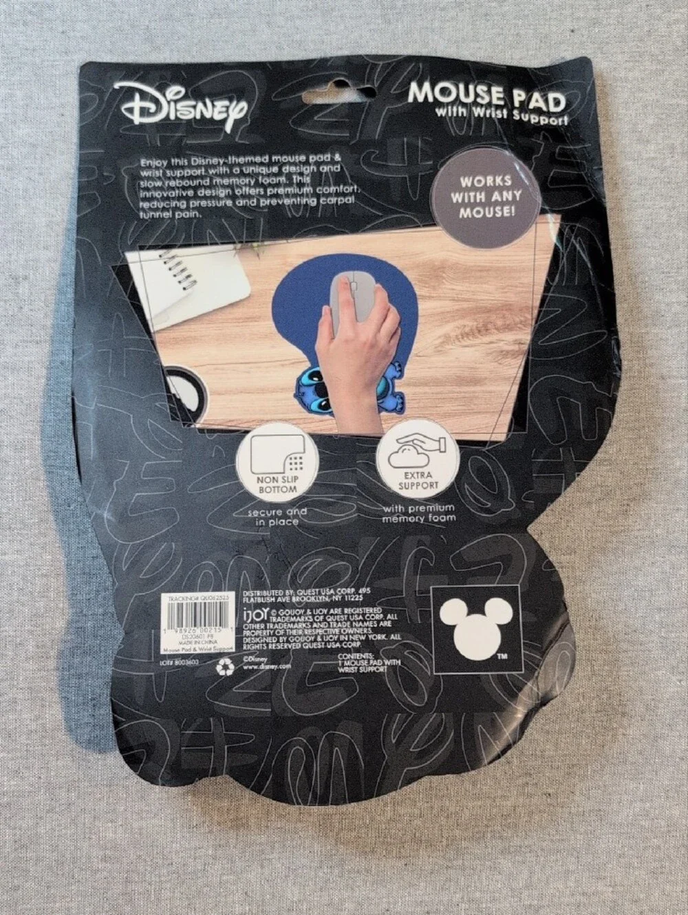 Disney Blue Stitch Wrist Support Mouse Pad with Pink Ear Accents